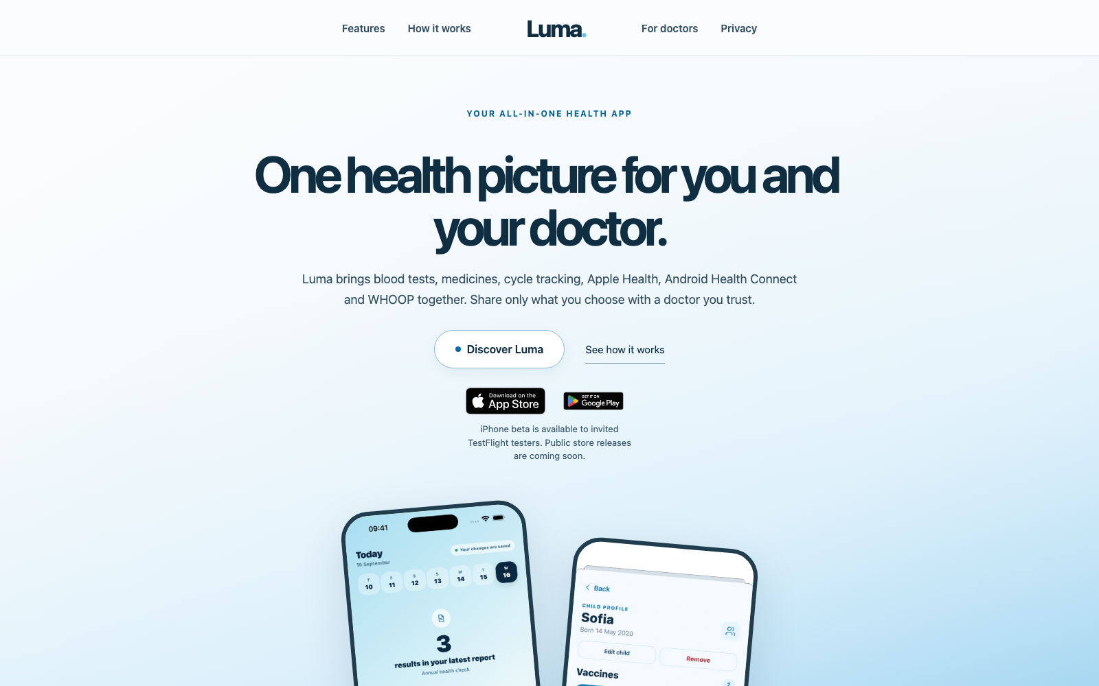 Luma Health Records website homepage
