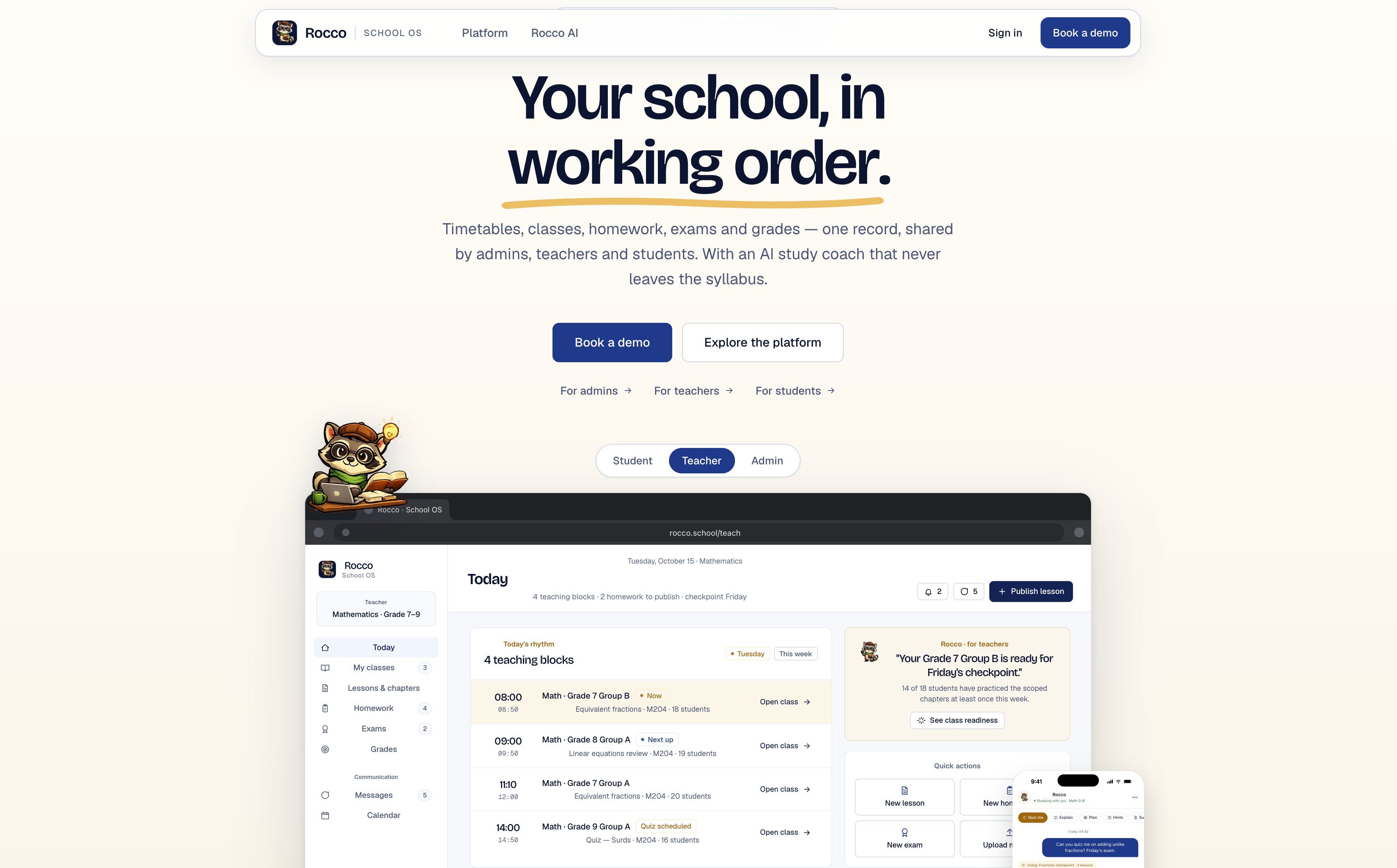 Rocco School Platform preview